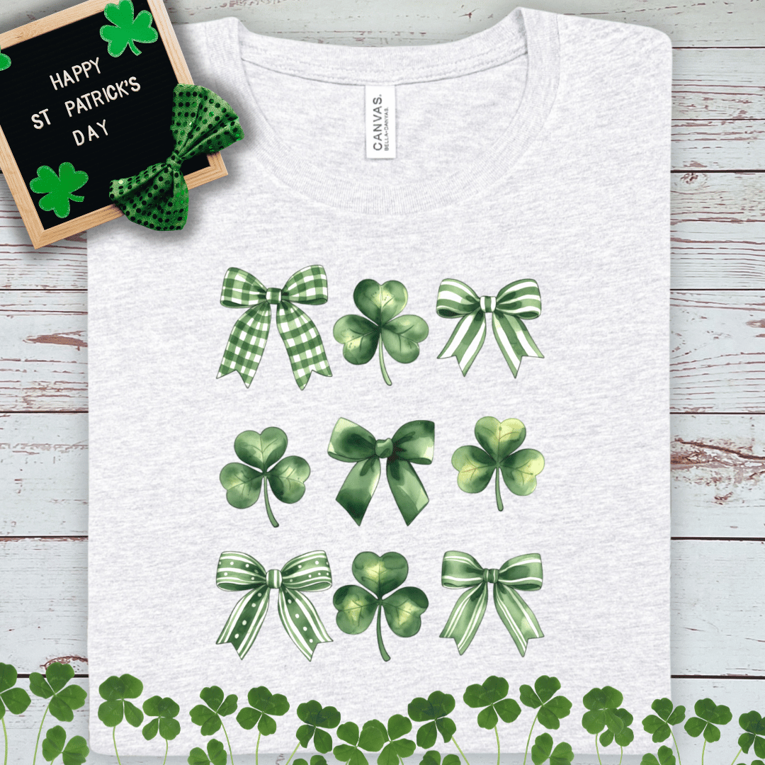 St. Patrick's Day Shamrock & Green Bow Tee