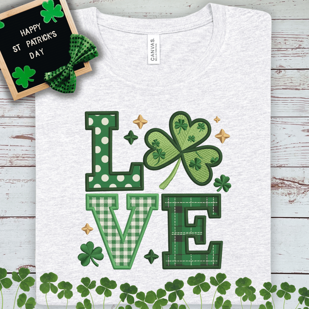 LOVE Shamrock T-Shirt – St. Patrick’s Day Irish Clover Tee