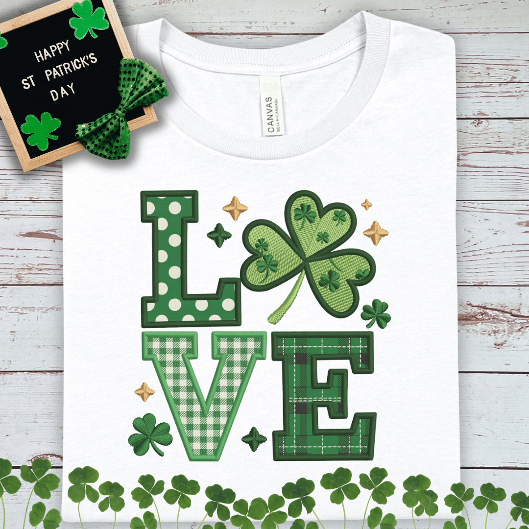 LOVE Shamrock T-Shirt – St. Patrick’s Day Irish Clover Tee