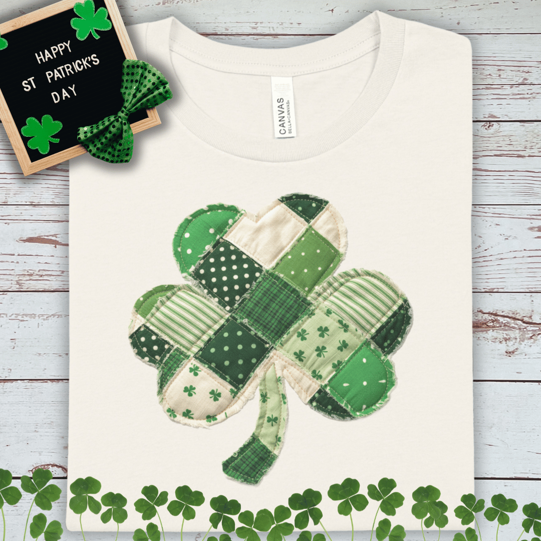 Faux Patchwork Shamrock T-Shirt — St. Patrick’s Day Clover Tee