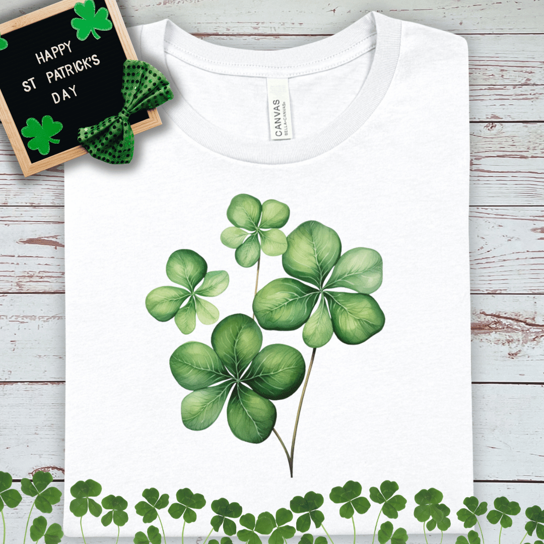 Clover Watercolor T-Shirt — Lucky Four-Leaf Tee for St. Patrick’s Day