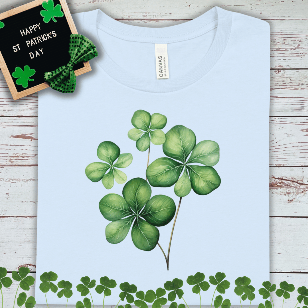 Clover Watercolor T-Shirt — Lucky Four-Leaf Tee for St. Patrick’s Day
