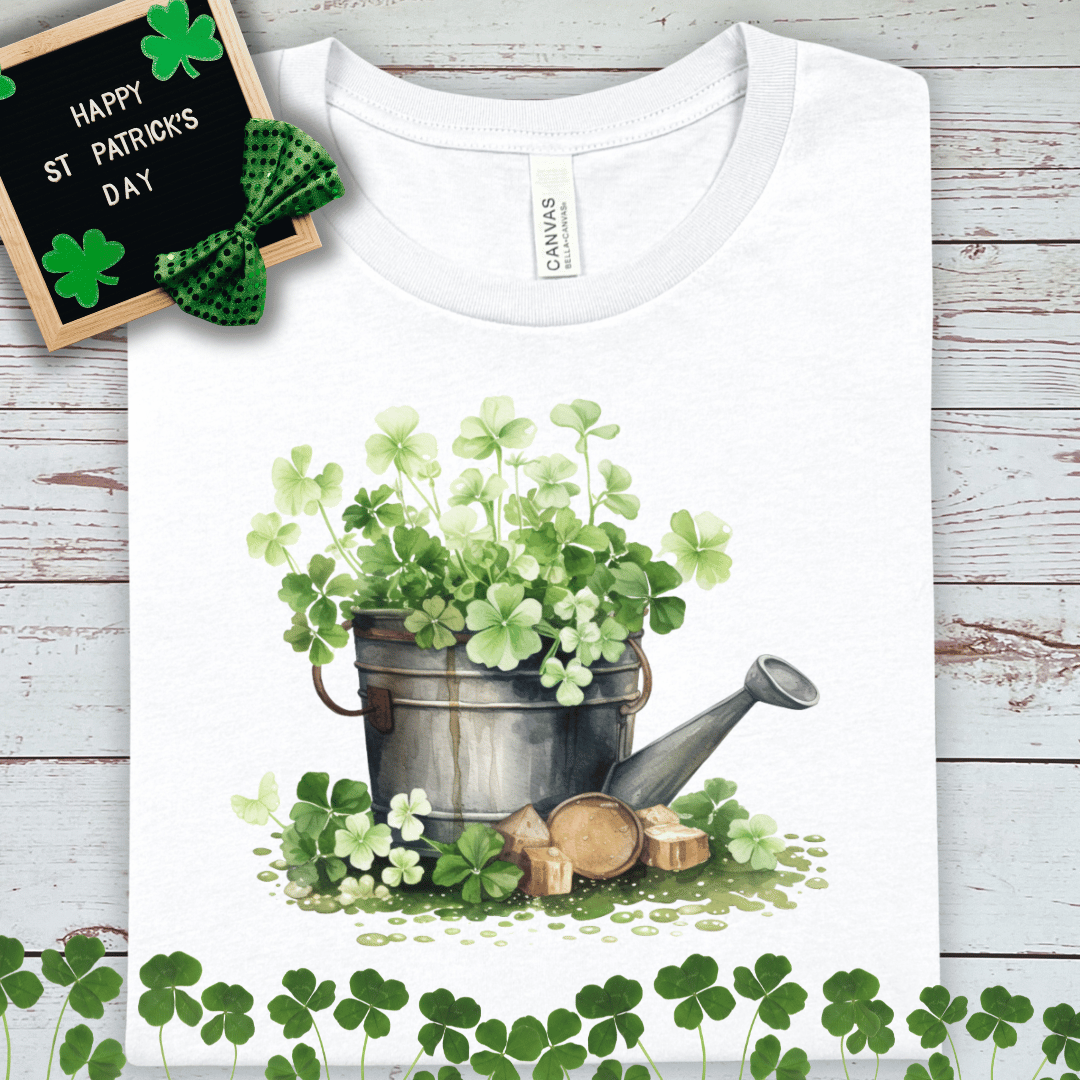 Shamrock Watering Can T-Shirt – Lucky Clover Garden Tee