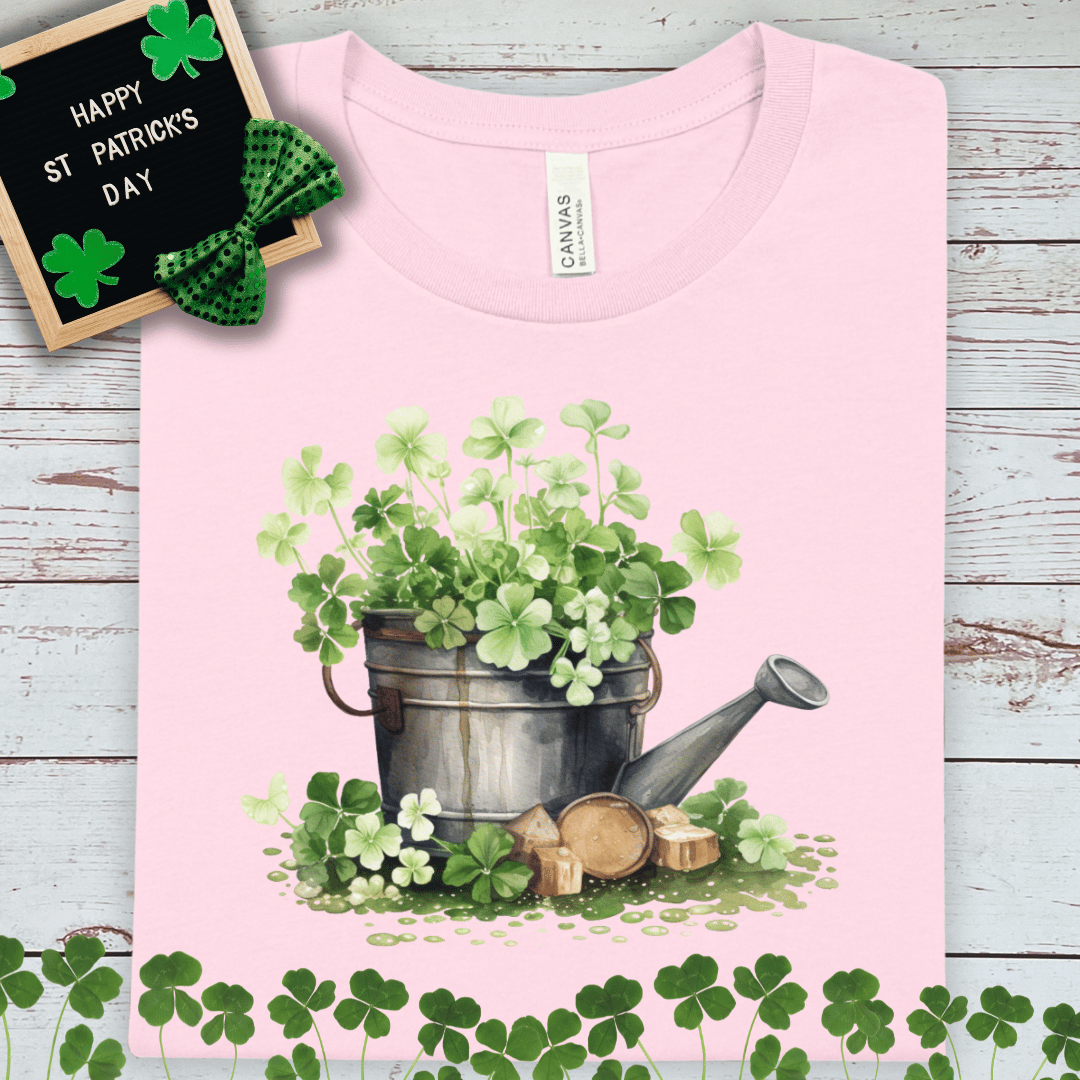Shamrock Watering Can T-Shirt – Lucky Clover Garden Tee