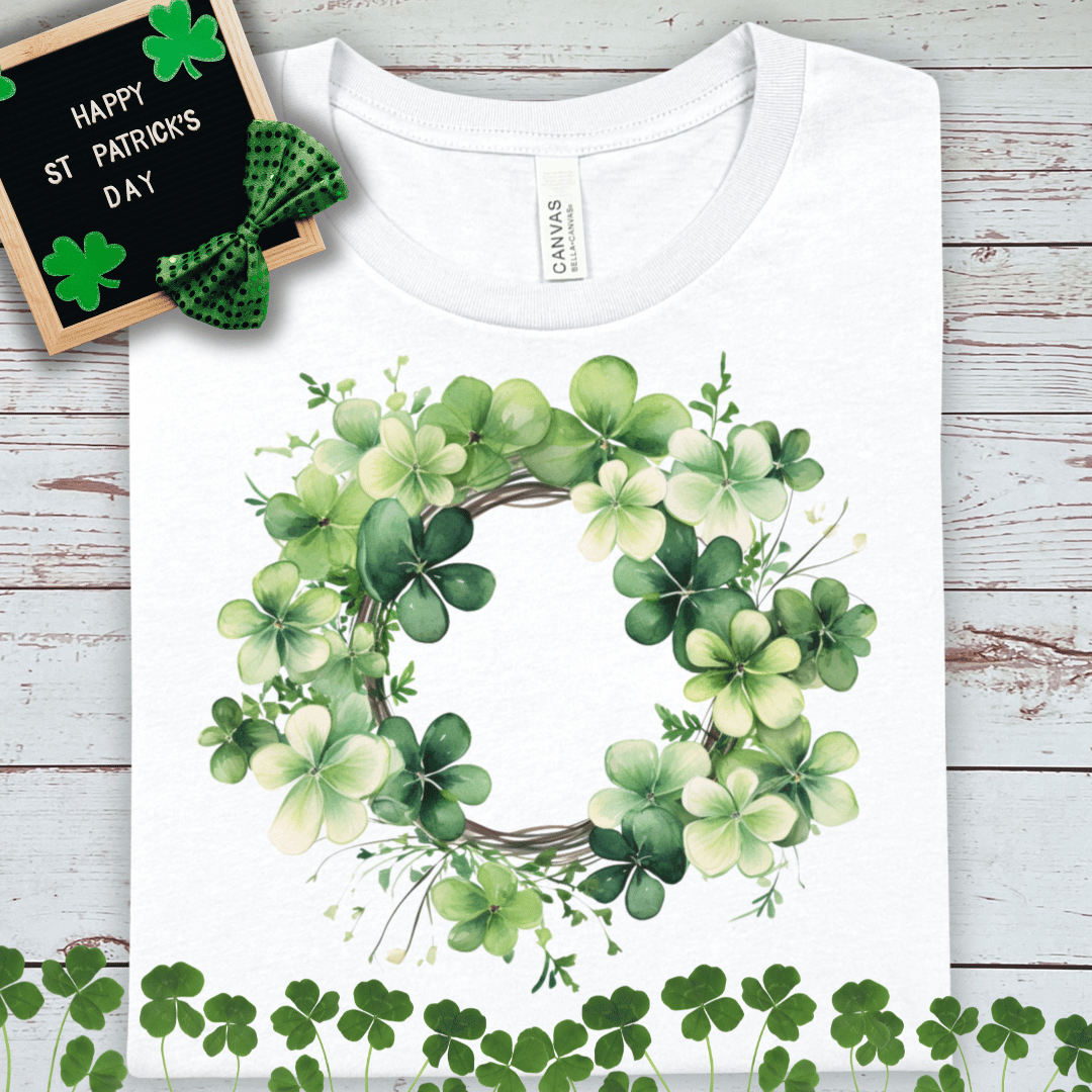 Shamrock Wreath T-Shirt — St. Patrick’s Day Clover Tee