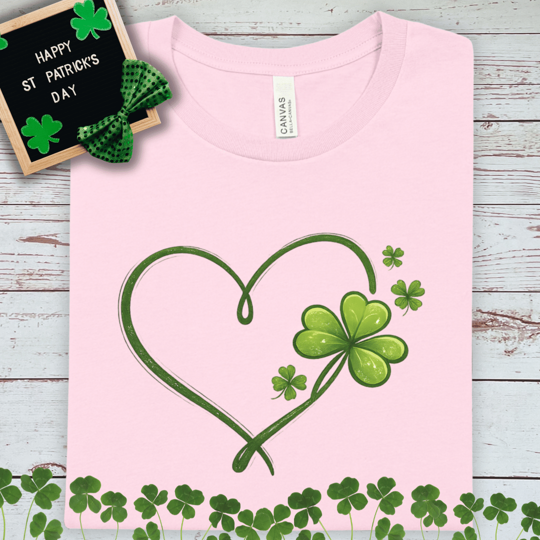 Clover Heart T‑Shirt — Lucky Shamrock St. Patrick’s Day Tee