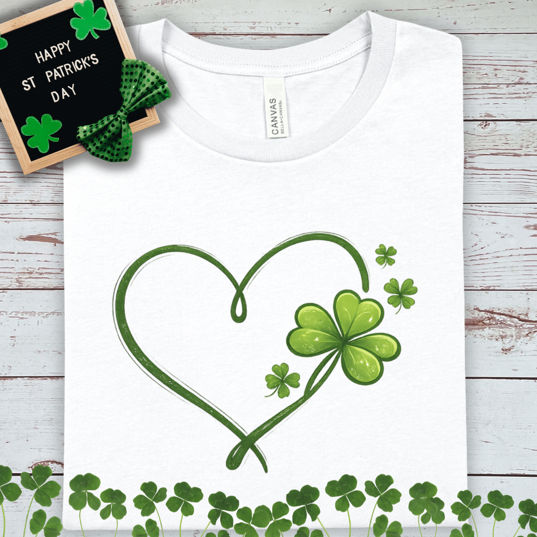 Clover Heart T‑Shirt — Lucky Shamrock St. Patrick’s Day Tee