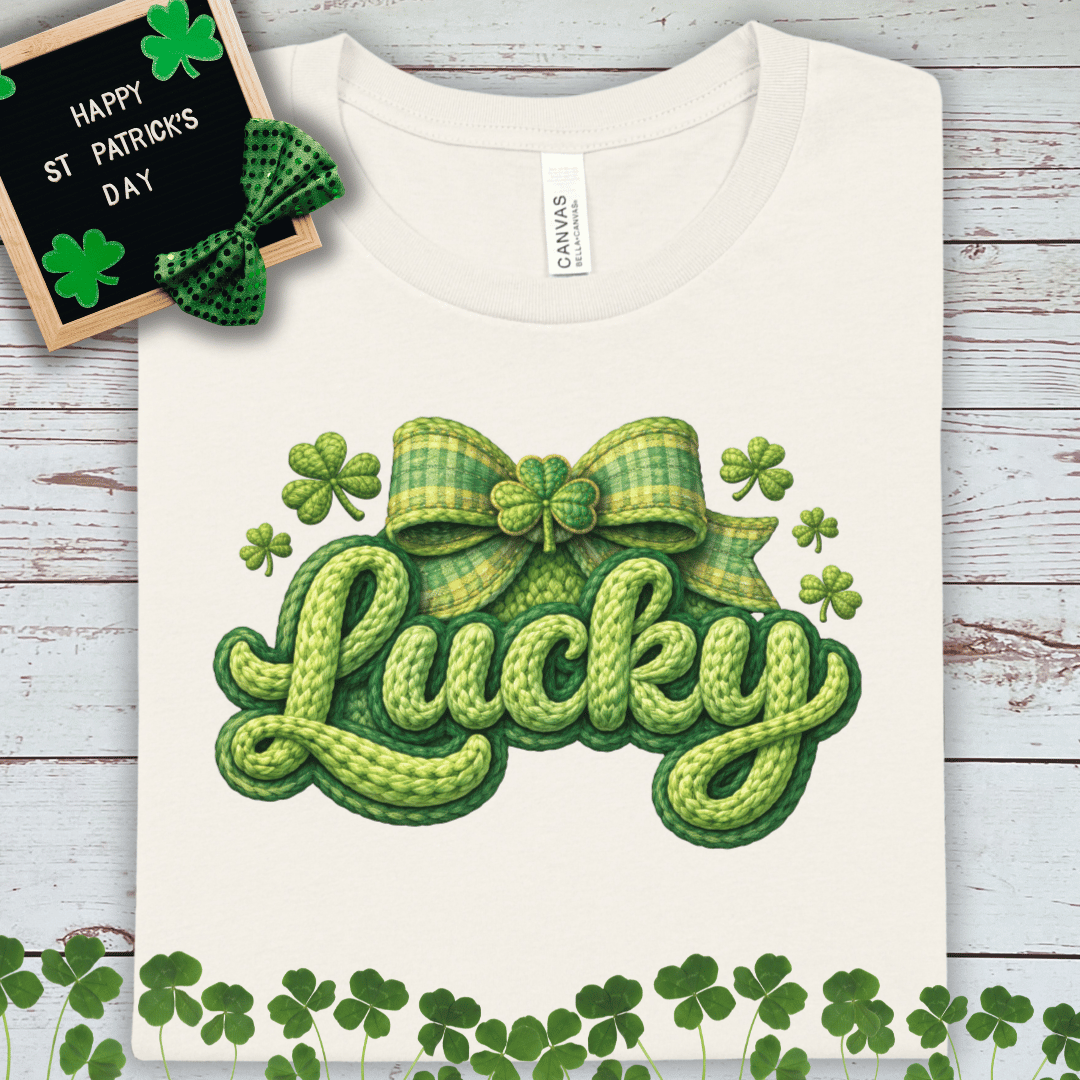 Lucky St. Patrick's Day T-Shirt – Green Plaid Bow & Shamrock Tee