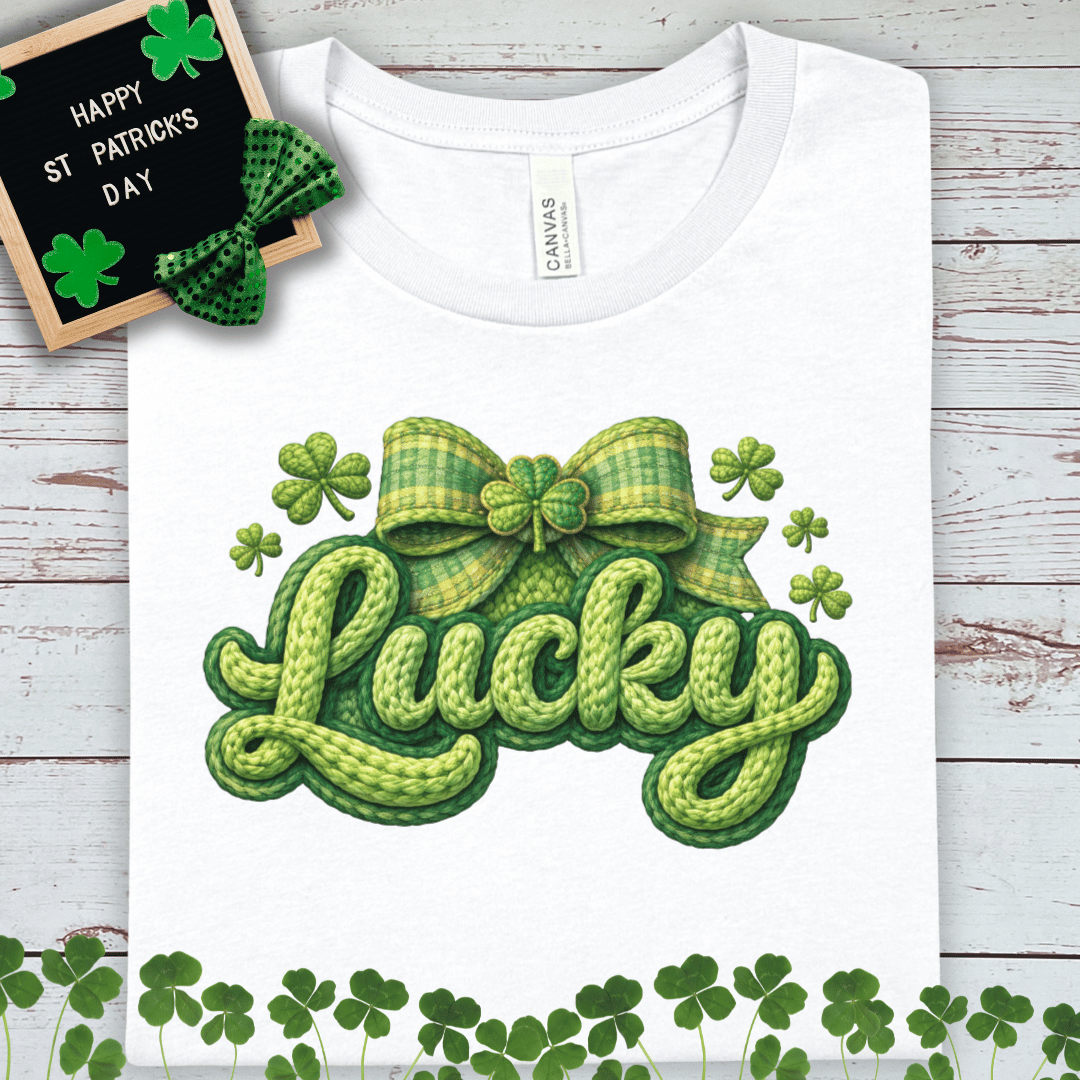 Lucky St. Patrick's Day T-Shirt – Green Plaid Bow & Shamrock Tee