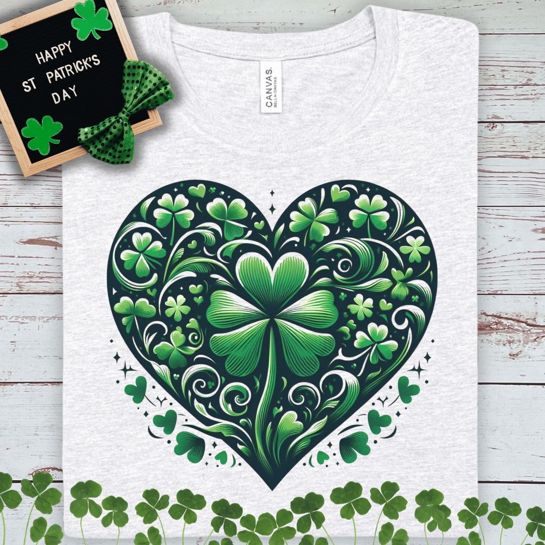 St. Patrick’s Shamrock Heart T-Shirt – Irish Clover Love Tee