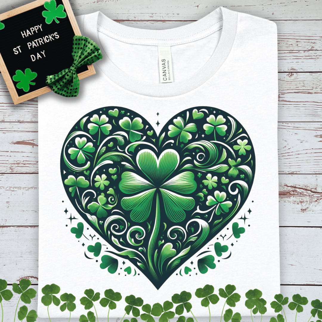 St. Patrick’s Shamrock Heart T-Shirt – Irish Clover Love Tee