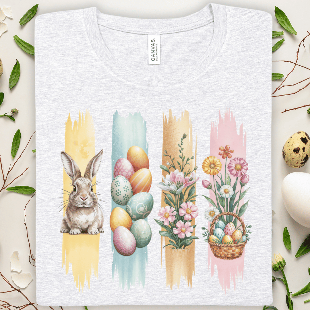 Easter Bunny & Pastel Eggs T-Shirt — Spring Floral Easter Tee