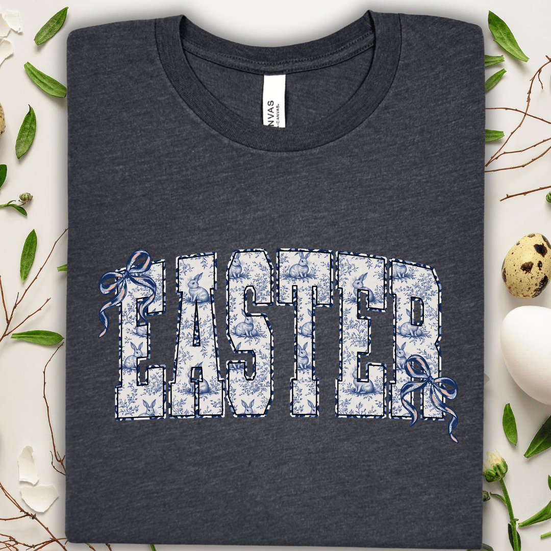 Easter Floral Tee — Vintage Blue 'EASTER' Graphic T-Shirt