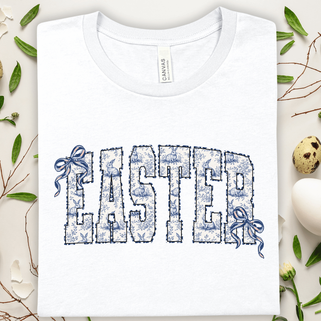 Easter Floral Tee — Vintage Blue 'EASTER' Graphic T-Shirt