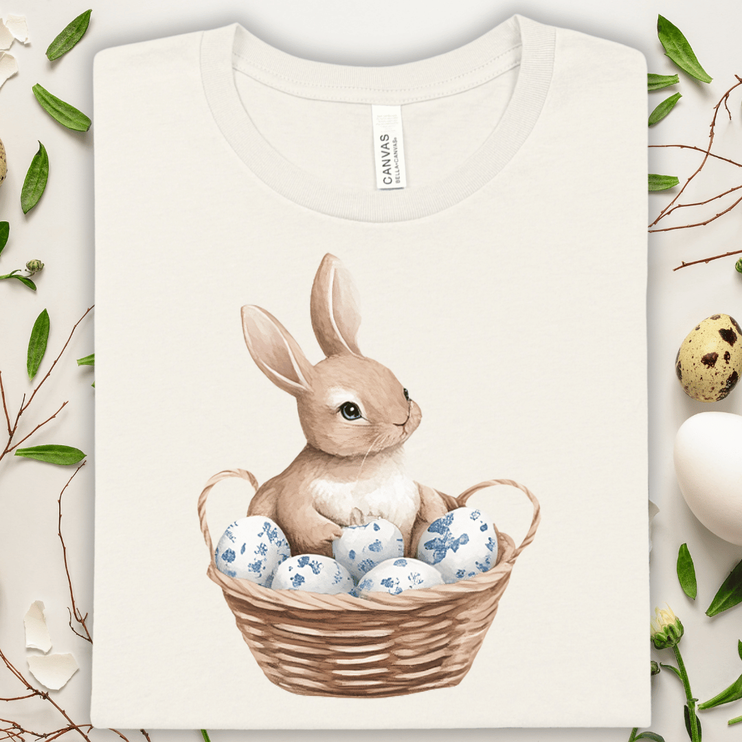 Easter Bunny Basket T-Shirt — Cute Rabbit with Speckled Eggs Tee