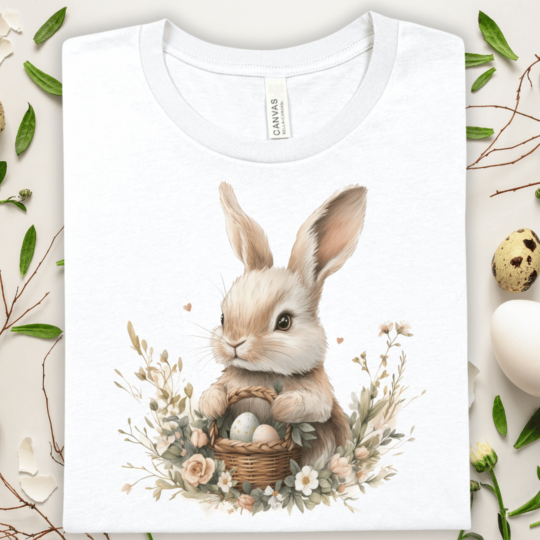 Easter Bunny Basket T‑Shirt — Cute Vintage Floral Rabbit Tee