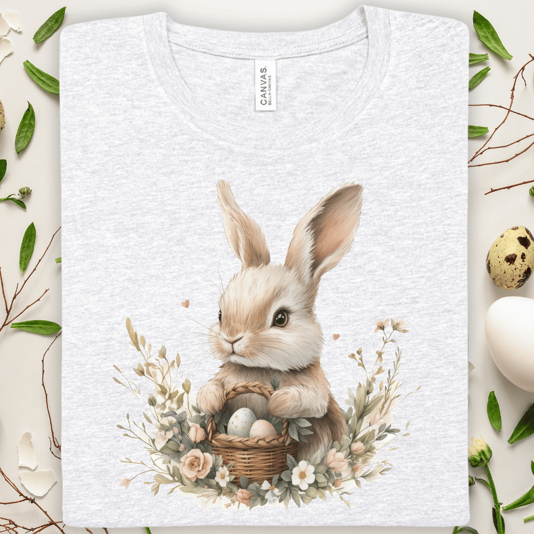 Easter Bunny Basket T‑Shirt — Cute Vintage Floral Rabbit Tee
