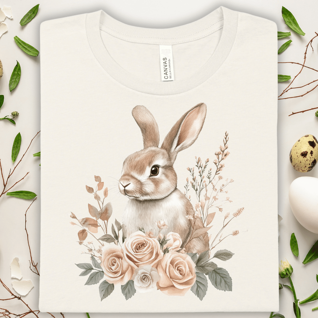 Cute Floral Easter Bunny T-Shirt — Watercolor Rabbit with Roses Tee