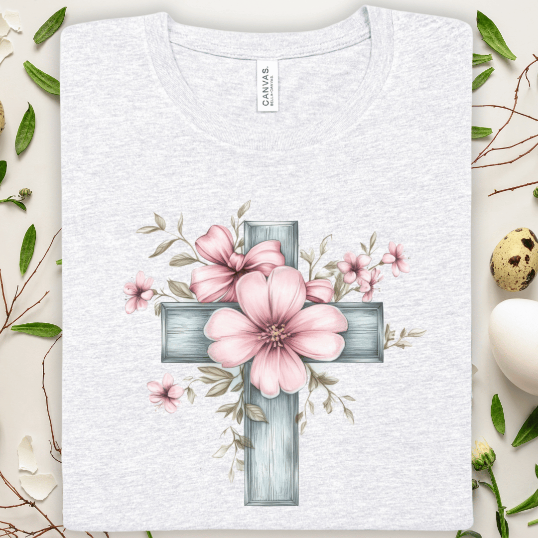 Floral Easter Cross T-Shirt — Pink Blossom Tee