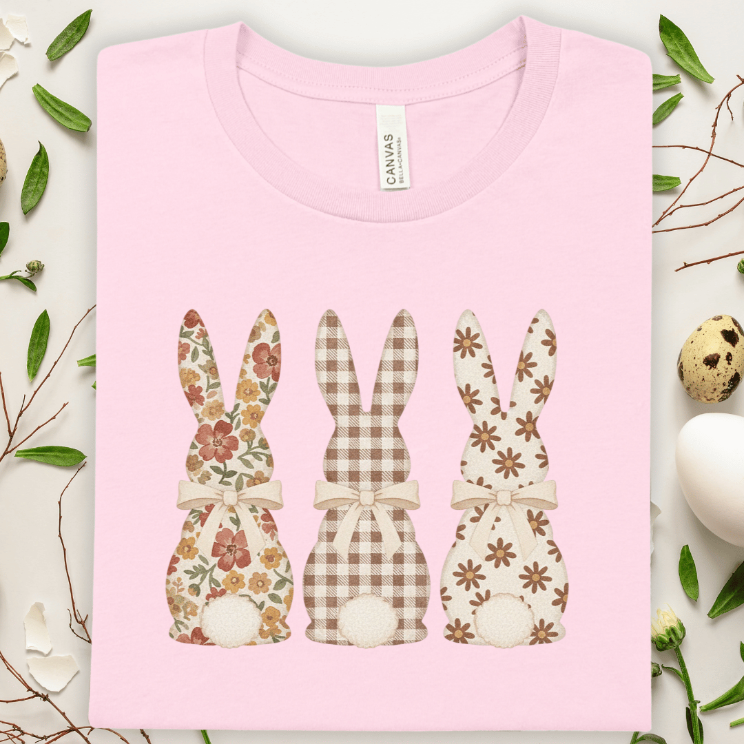 Easter Floral Bunny T-Shirt — Three Patterned Rabbits Easter Tee