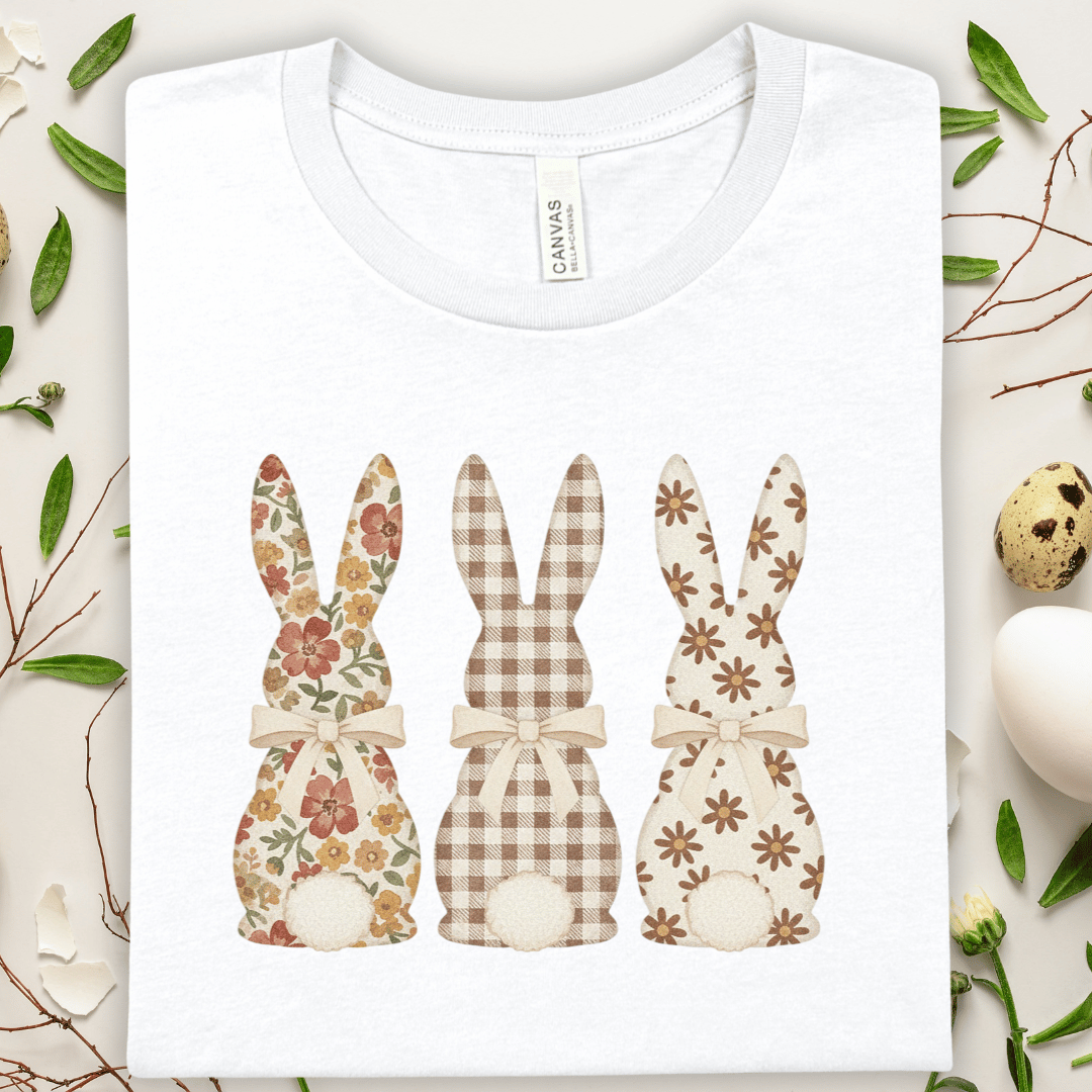 Easter Floral Bunny T-Shirt — Three Patterned Rabbits Easter Tee