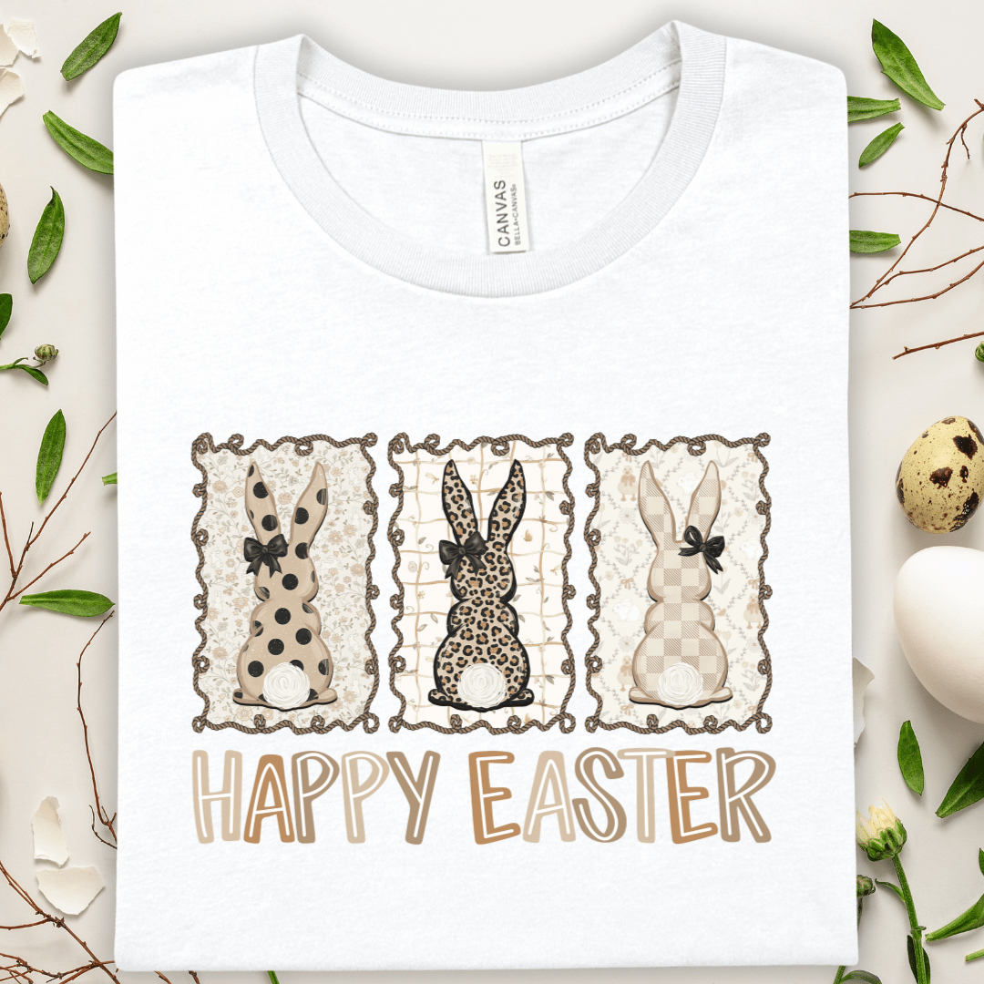 Easter Bunny Trio T‑Shirt — "Happy Easter" Pastel Tee