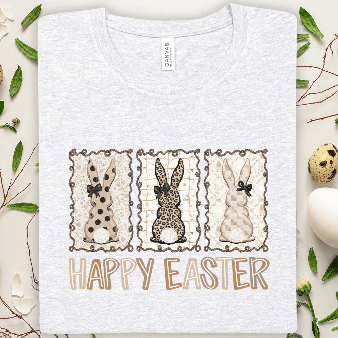 Easter Bunny Trio T‑Shirt — "Happy Easter" Pastel Tee