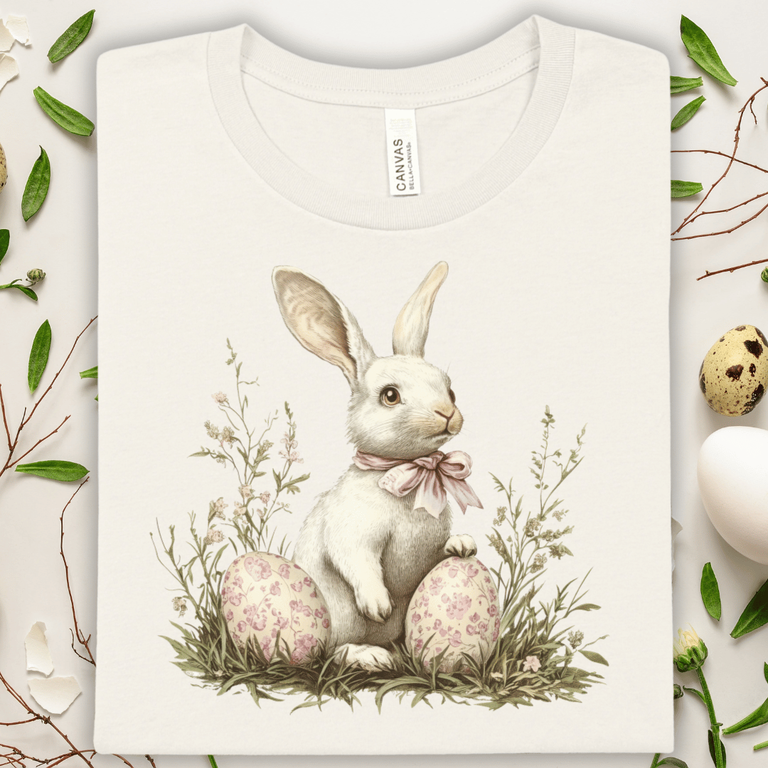 Easter Bunny Floral Tee — Vintage Rabbit Illustration T-Shirt
