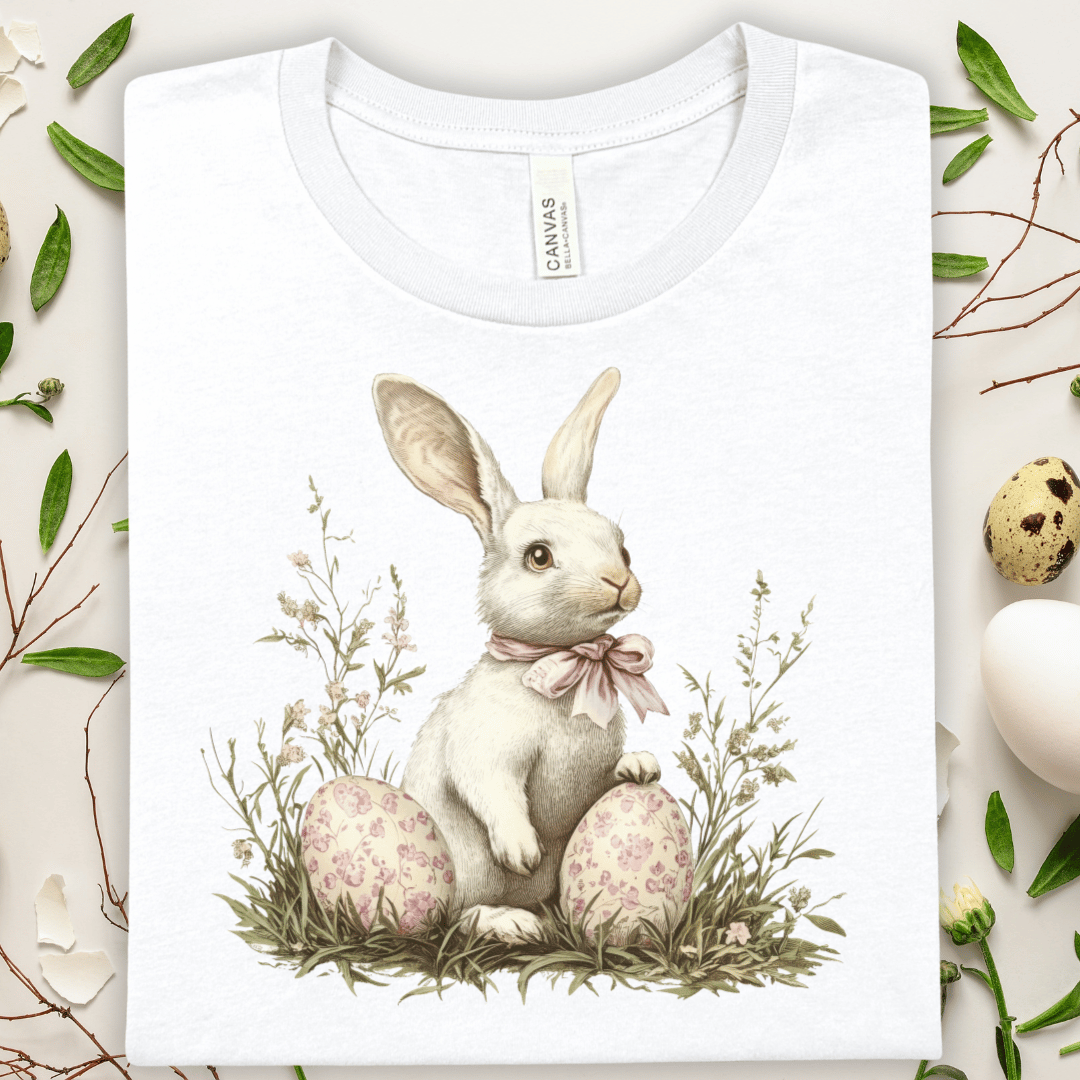 Easter Bunny Floral Tee — Vintage Rabbit Illustration T-Shirt