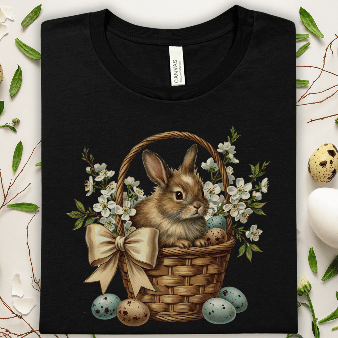 Easter Bunny Basket T-Shirt — Vintage Rabbit & Eggs Graphic Tee