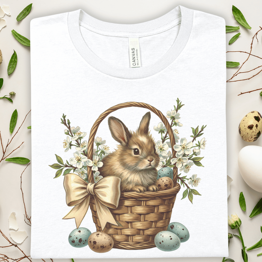 Easter Bunny Basket T-Shirt — Vintage Rabbit & Eggs Graphic Tee