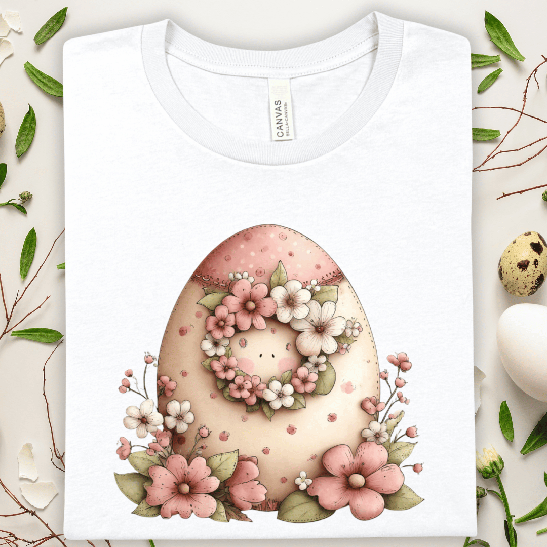 Easter Floral Egg Tee — Pastel Flowers Graphic T-Shirt
