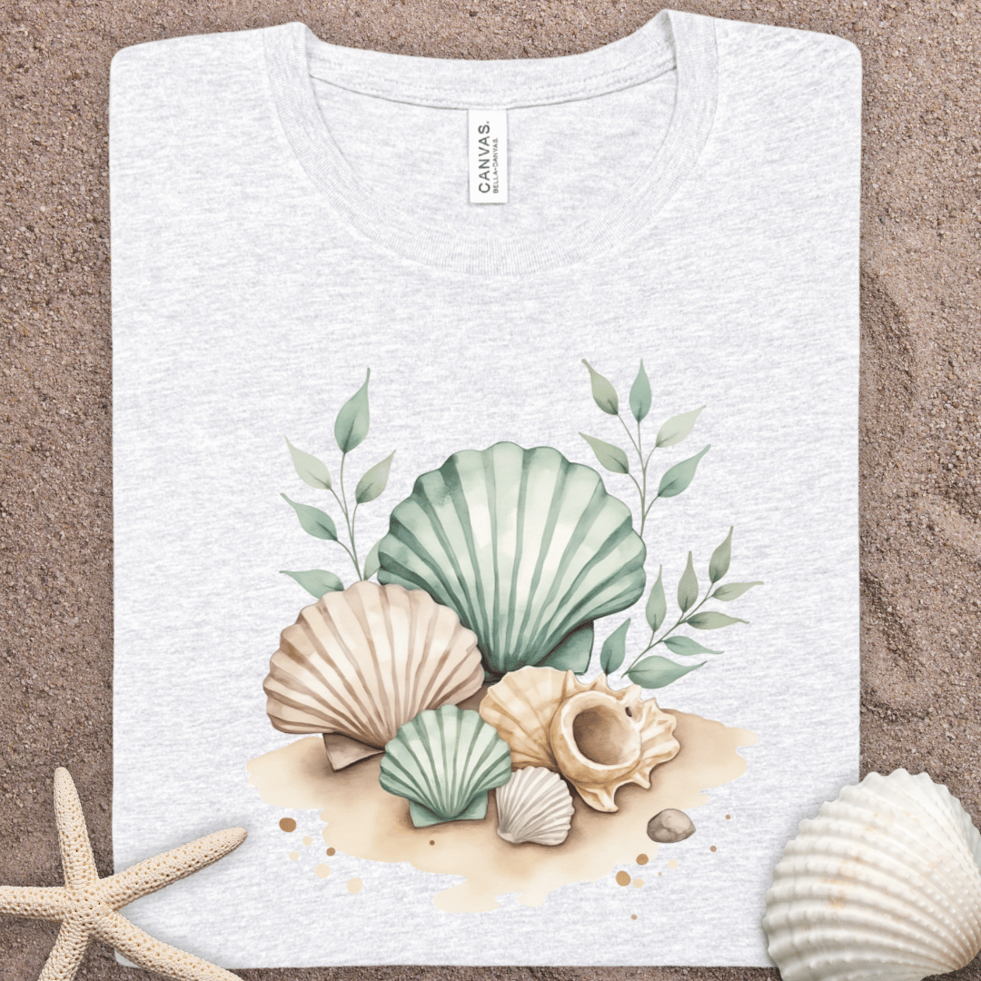 Seaside Shells T-Shirt — Watercolor Beach Shells Graphic Tee