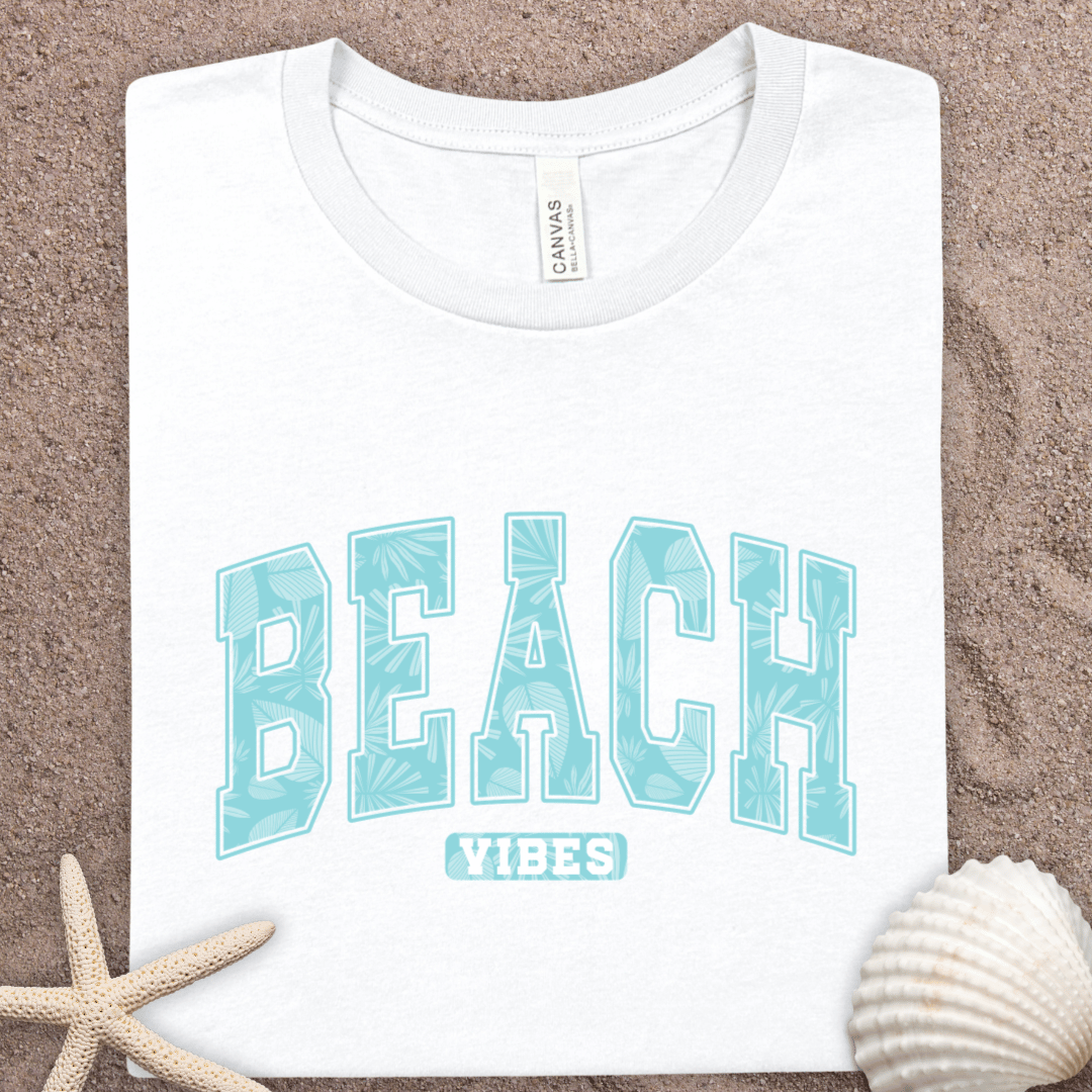 Beach Vibes Tee — Aqua Collegiate Graphic T-Shirt