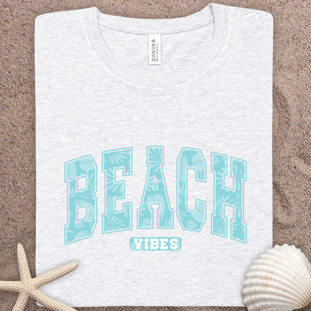 Beach Vibes Tee — Aqua Collegiate Graphic T-Shirt