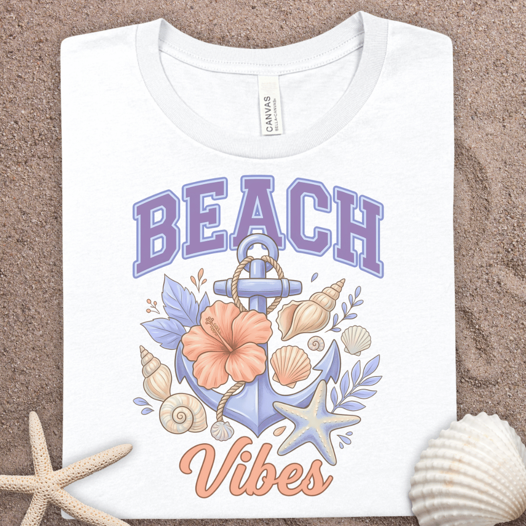 Beach Vibes T-Shirt — Tropical Anchor & Seashell Graphic Tee