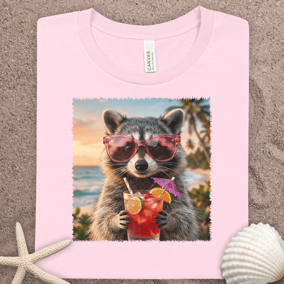 Raccoon Sunset Beach Tee – Funny Summer T-Shirt