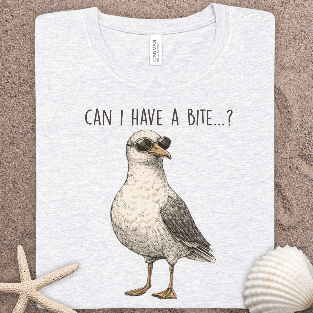Seagull 'Can I Have a Bite?' Tee – Cute Coastal Summer Bird Graphic T‑Shirt