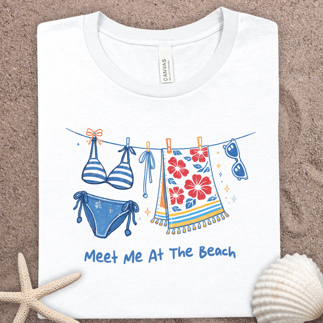 Beach Clothesline T-Shirt — "Meet Me At The Beach" Summer Tee
