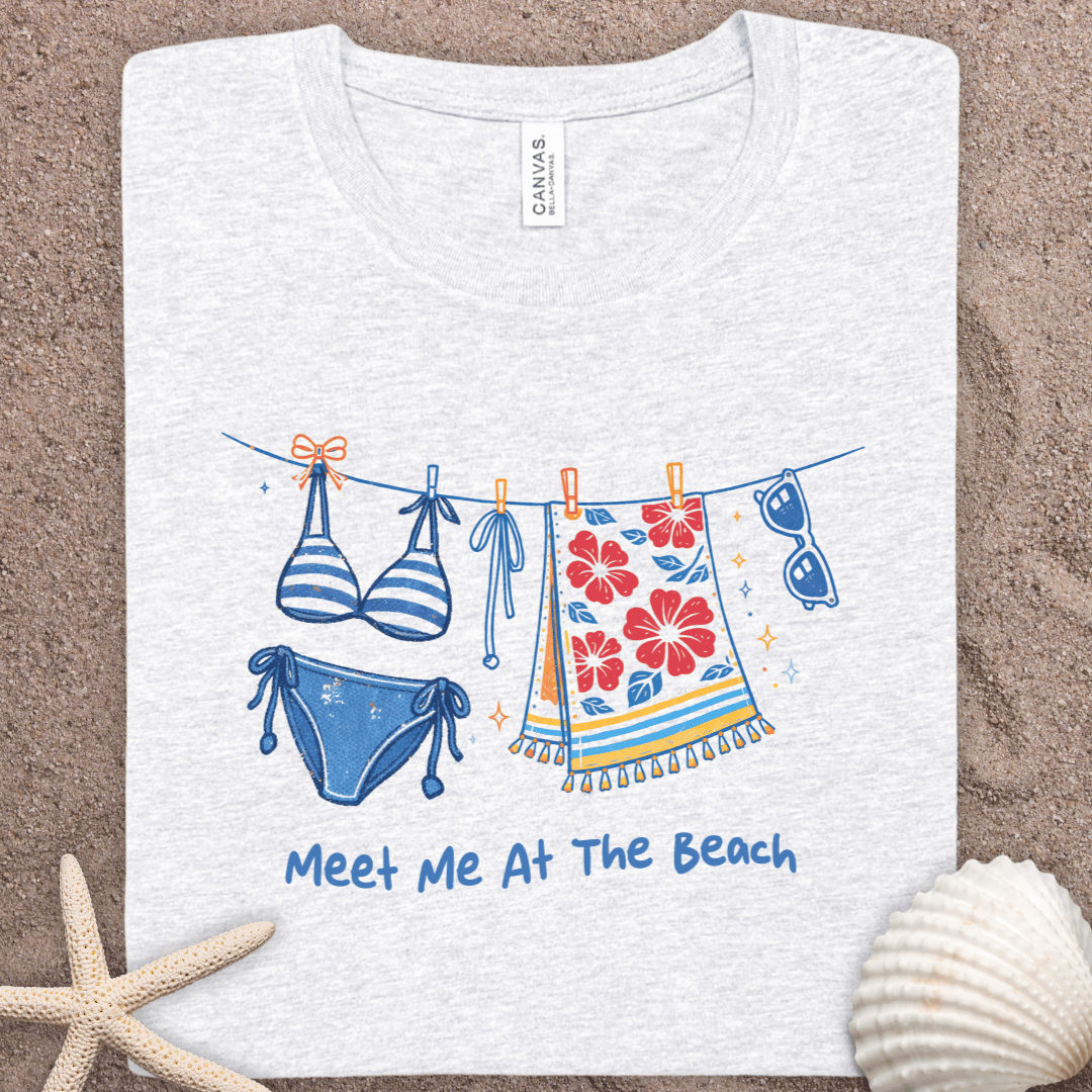 Beach Clothesline T-Shirt — "Meet Me At The Beach" Summer Tee