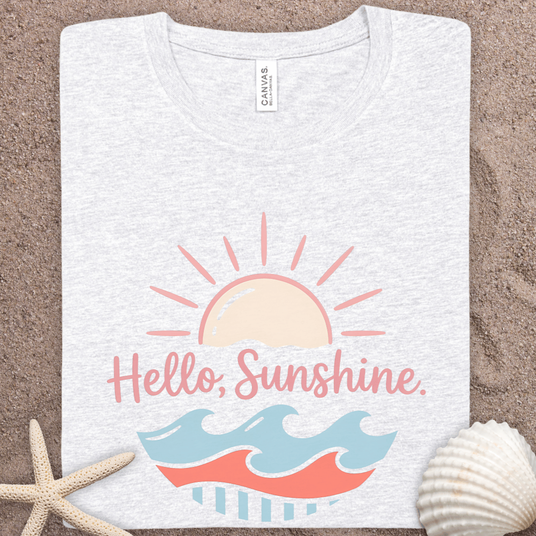 Hello Sunshine Tee — Retro Sun & Waves Summer Graphic T-Shirt
