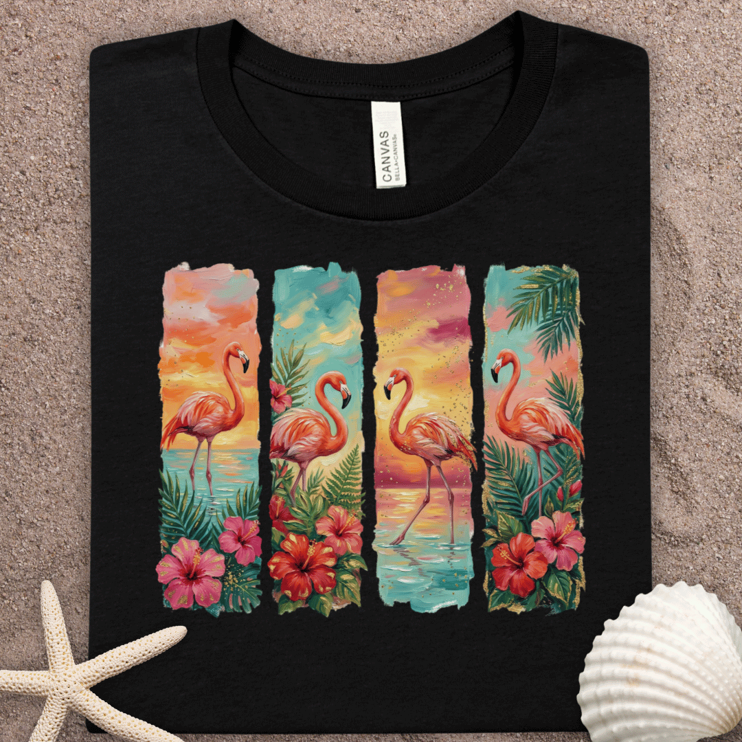 Flamingo Tropical Tee - Sunset Beach Graphic T-Shirt
