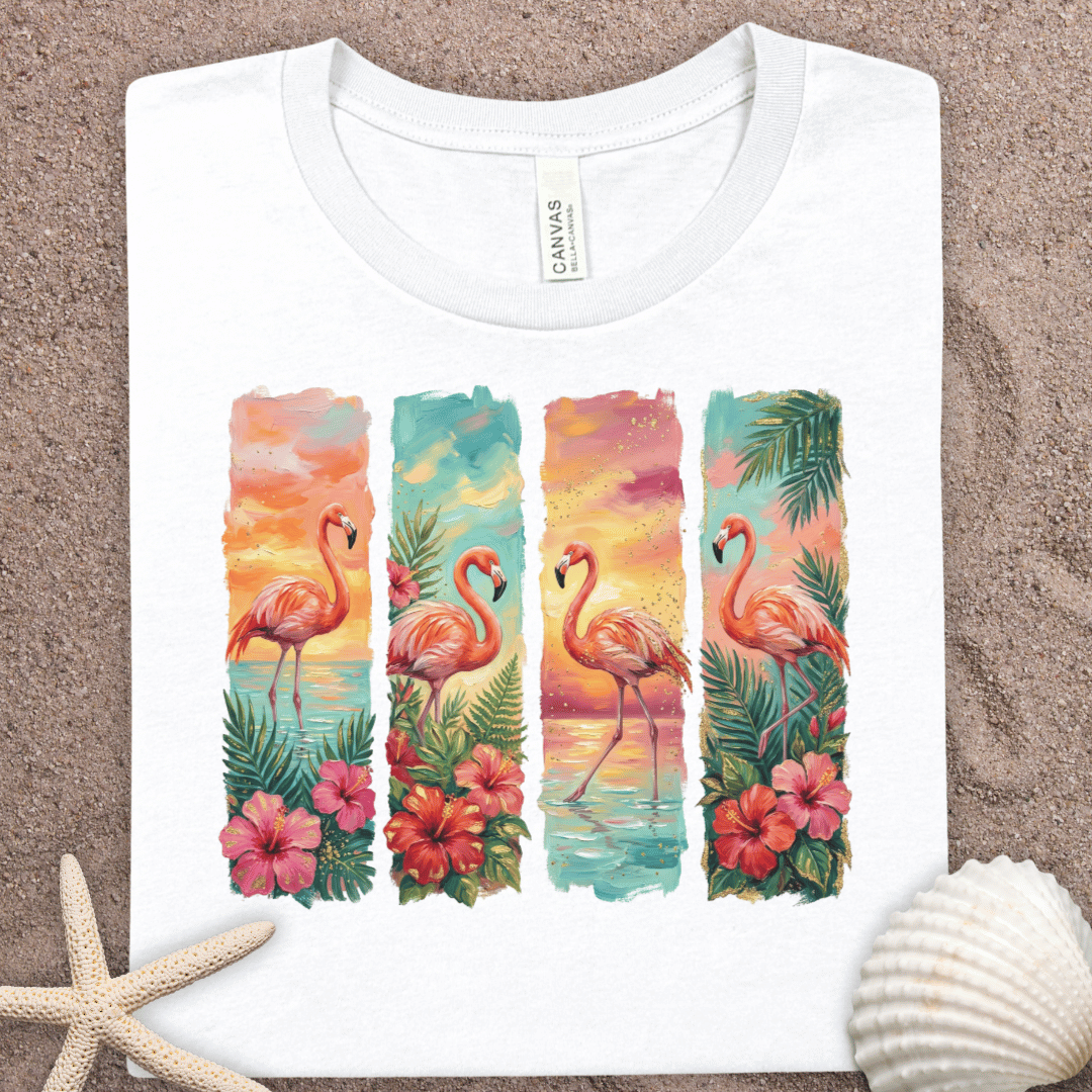 Flamingo Tropical Tee - Sunset Beach Graphic T-Shirt