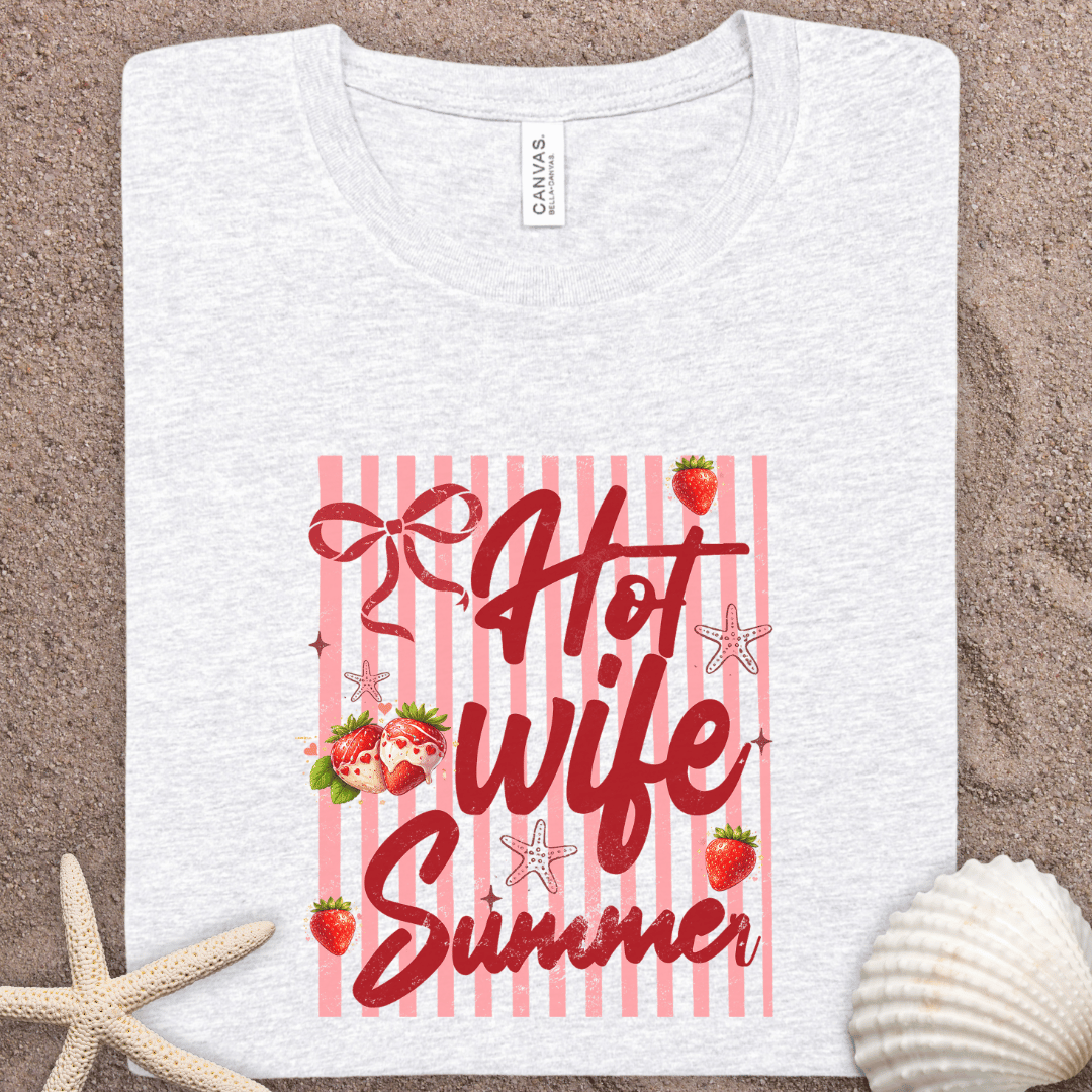 Hot Wife Summer T-Shirt – Cute Strawberry Striped Graphic Tee