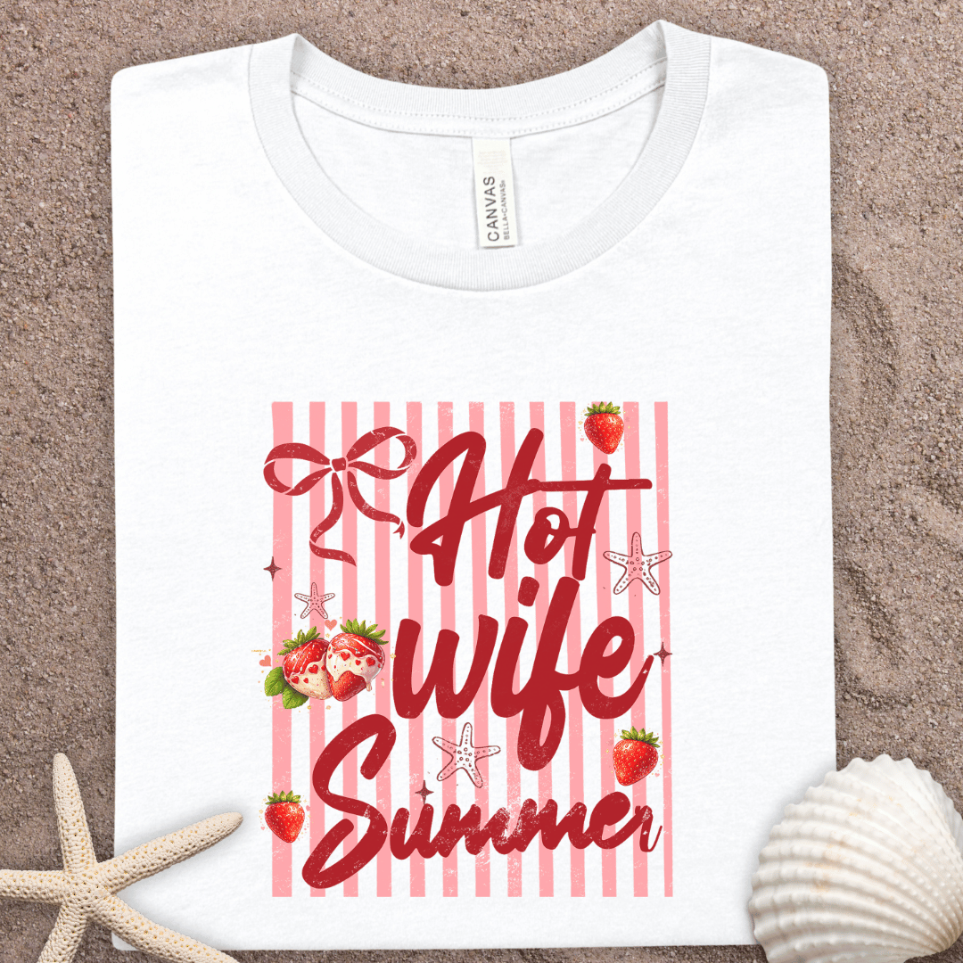 Hot Wife Summer T-Shirt – Cute Strawberry Striped Graphic Tee