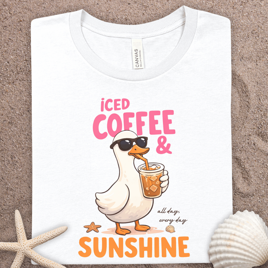 Iced Coffee & Sunshine Goose Tee — Casual Summer Coffee Lover T-Shirt