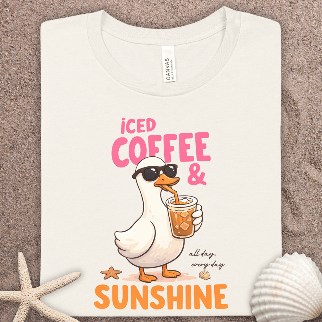 Iced Coffee & Sunshine Goose Tee — Casual Summer Coffee Lover T-Shirt