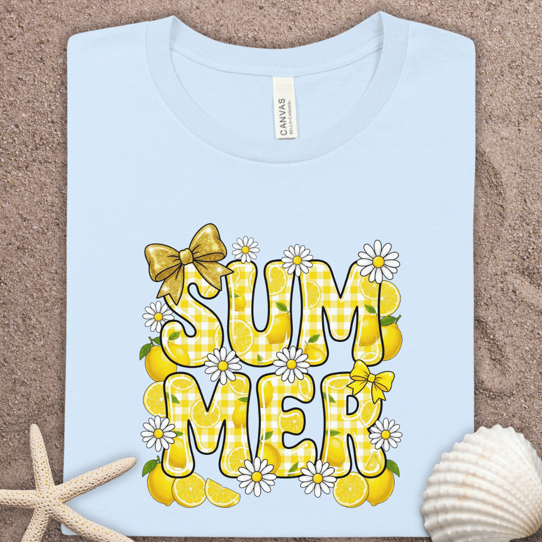 Summer Floral Tee — Yellow Daisy and Lemon 'SUMMER' Graphic T-Shirt