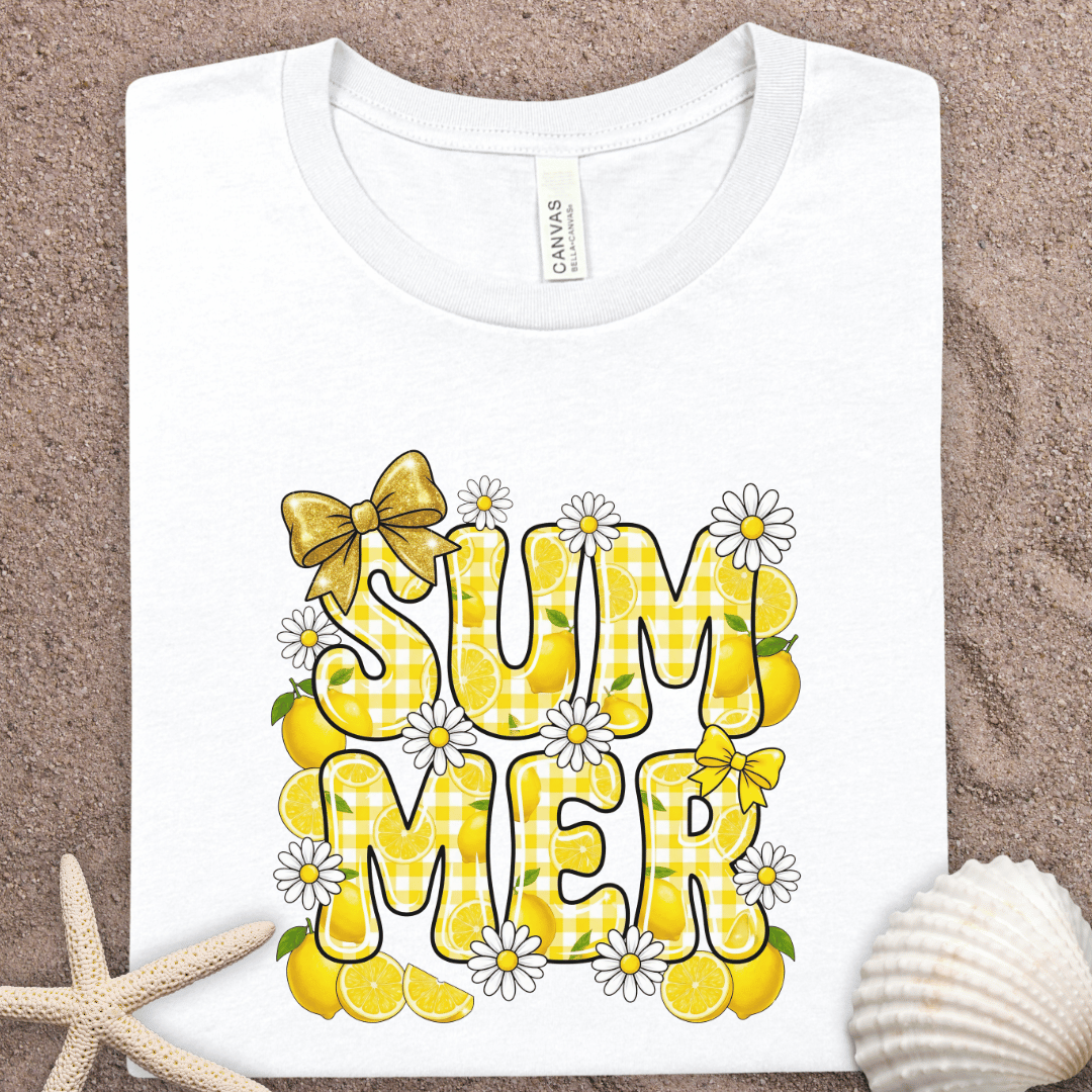 Summer Floral Tee — Yellow Daisy and Lemon 'SUMMER' Graphic T-Shirt