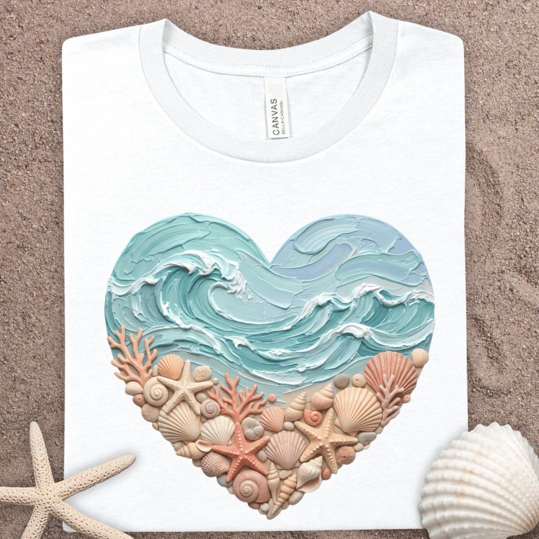 Heart of the Sea T-Shirt — Beach Wave & Seashell Heart Graphic Tee